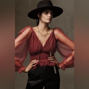 Anthropologie Tulle Blouse - Wine NWT